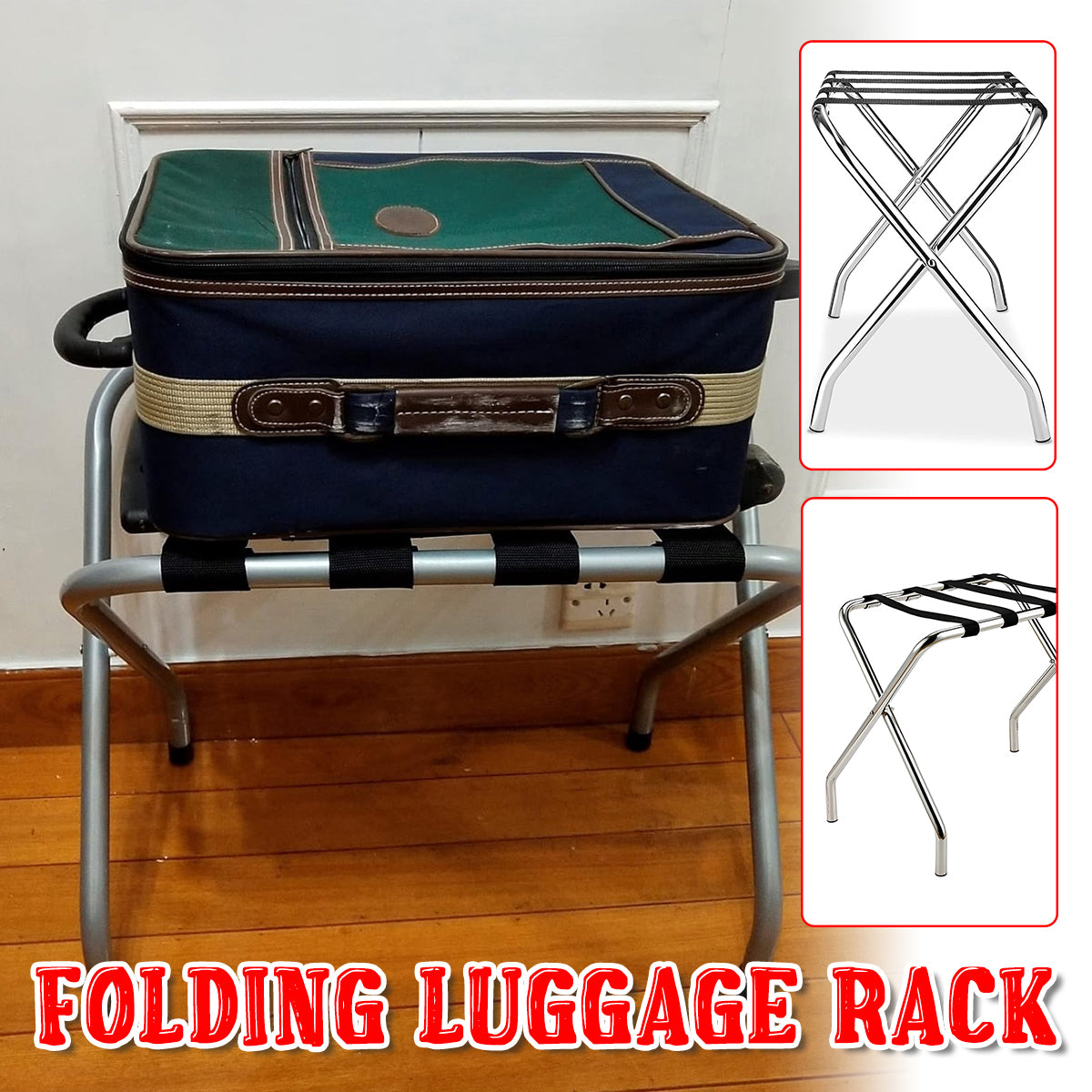 Hotel Foldable Stainless Steel Luggage Rack with Anti Slip Straps