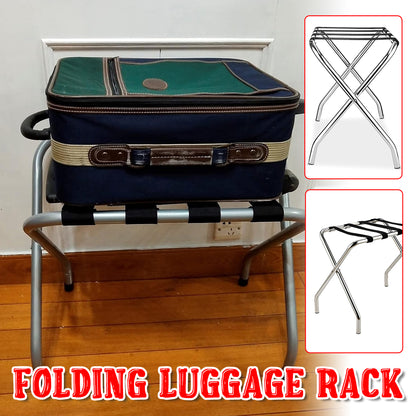 Hotel Foldable Stainless Steel Luggage Rack with Anti Slip Straps