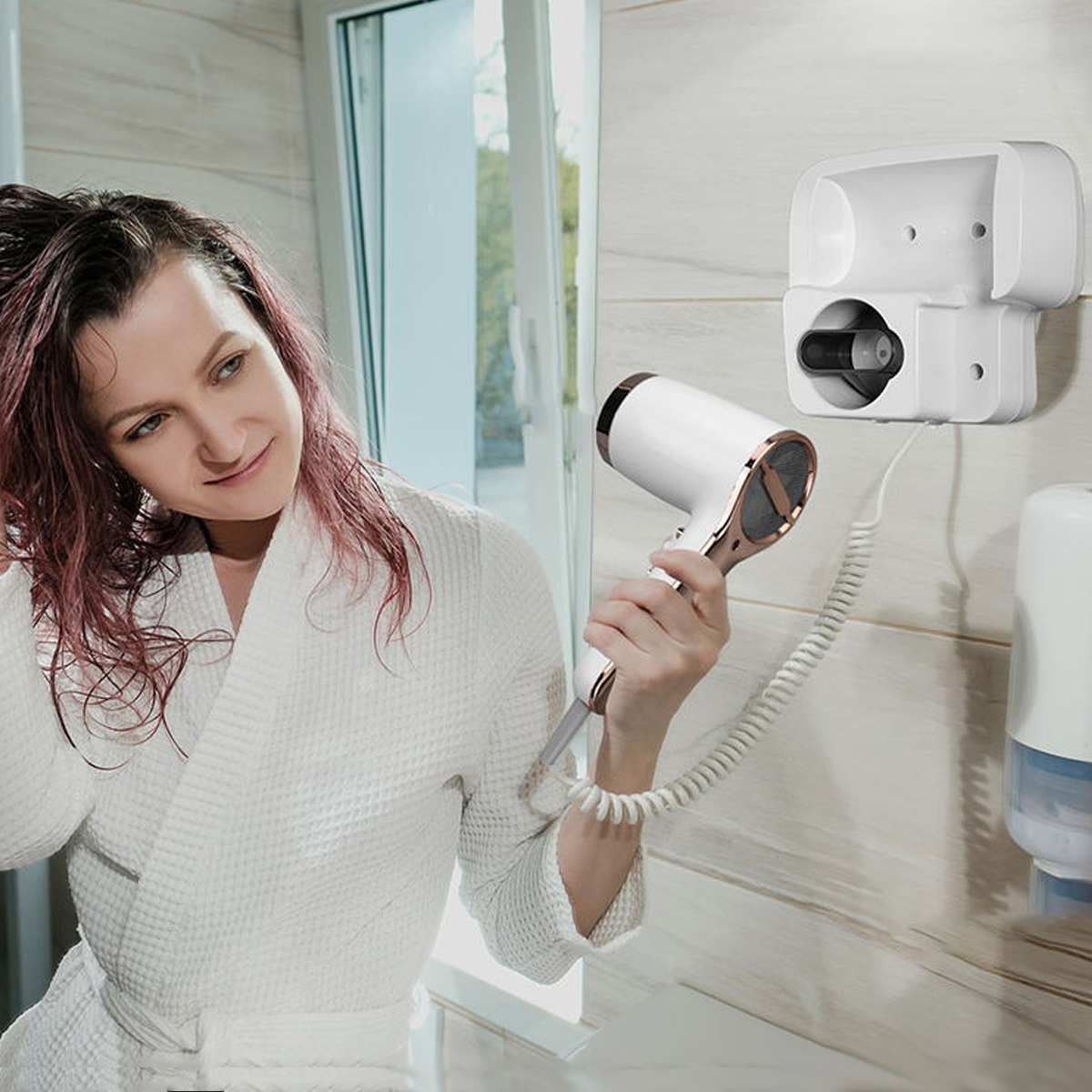Wall-Mounted Hair Dryer with Holder for Efficient Drying
