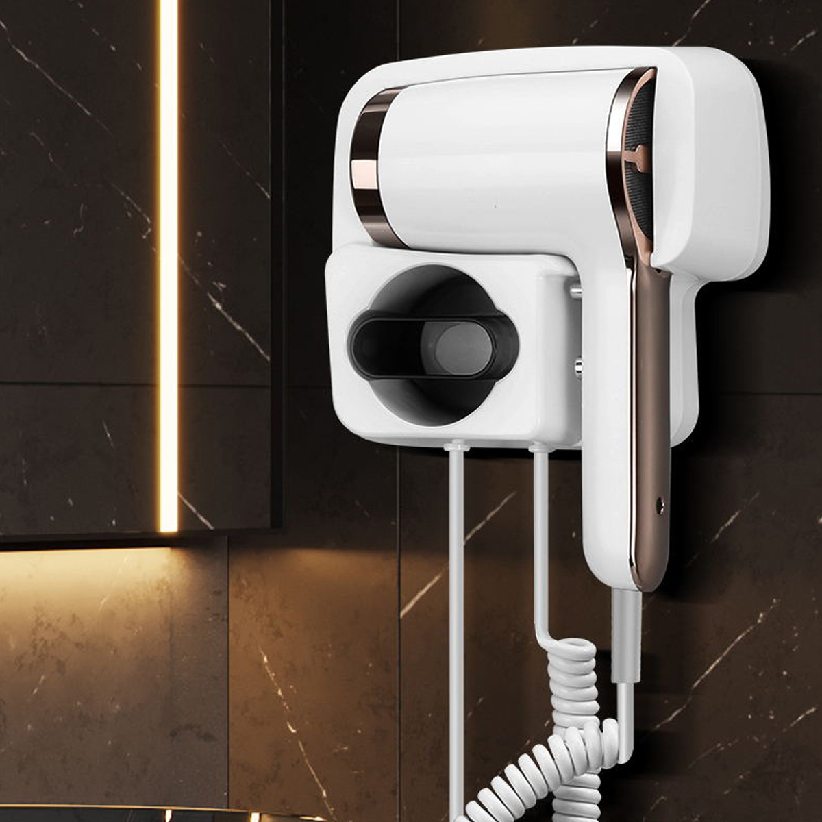 Wall-Mounted Hair Dryer with Holder for Efficient Drying