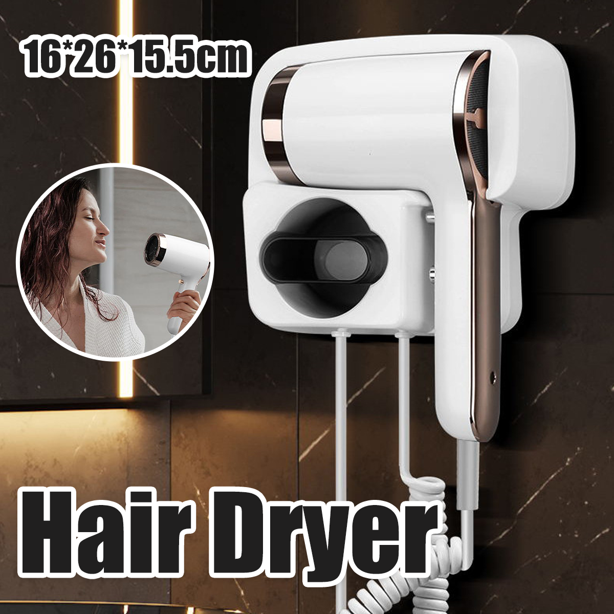 Wall-Mounted Hair Dryer with Holder for Efficient Drying