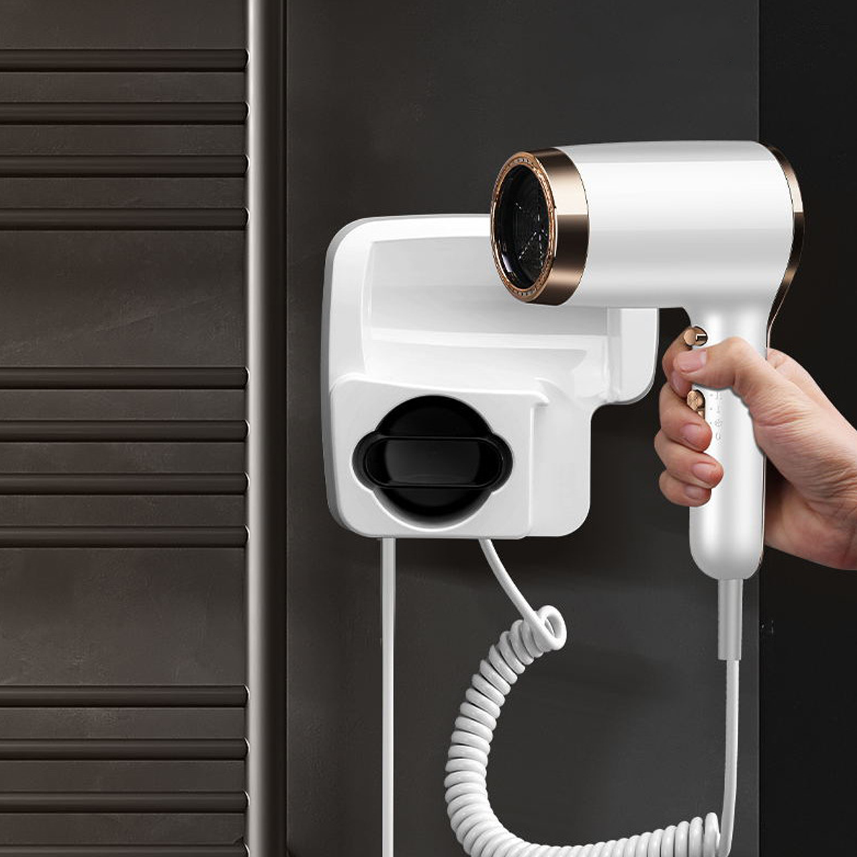 Wall-Mounted Hair Dryer with Holder for Efficient Drying