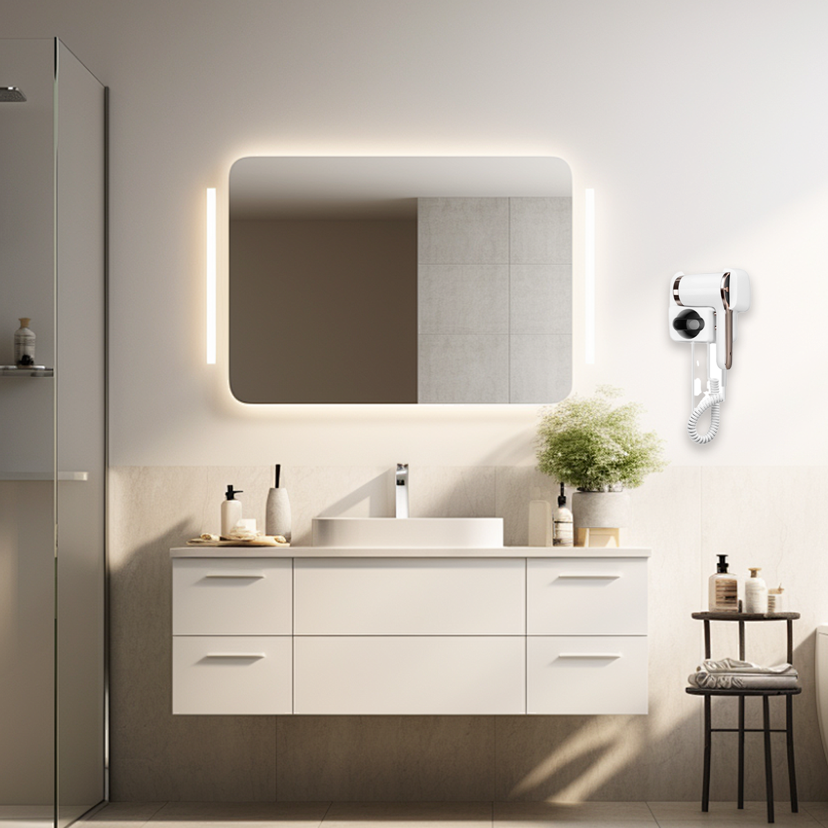 Wall-Mounted Hair Dryer with Holder for Efficient Drying