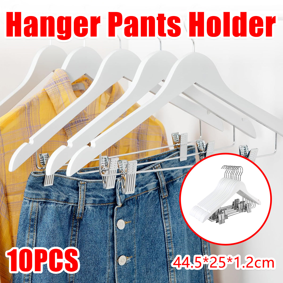 10pcs Wooden Clip Hangers Non Slip for Skirts and Trousers