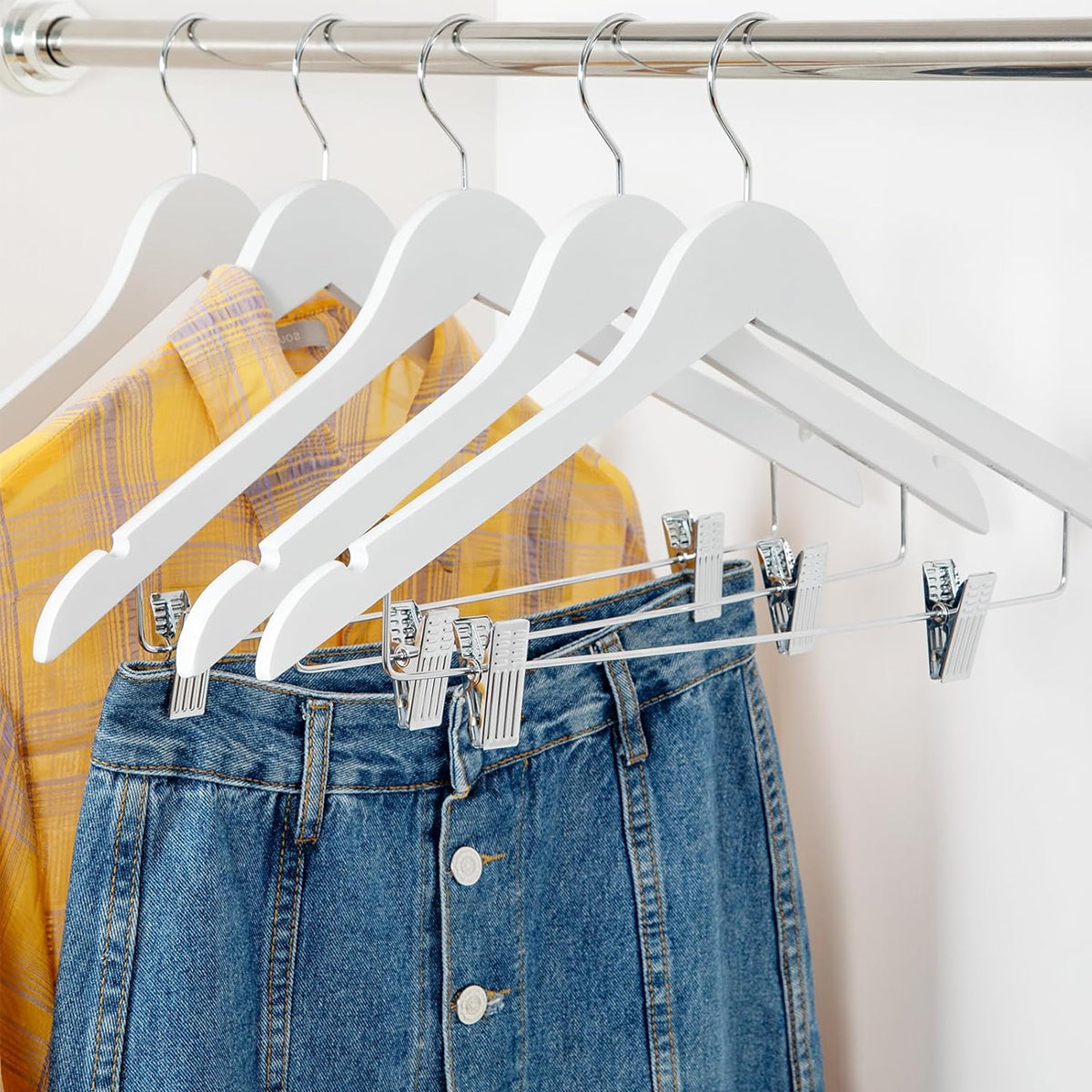 10pcs Wooden Clip Hangers Non Slip for Skirts and Trousers