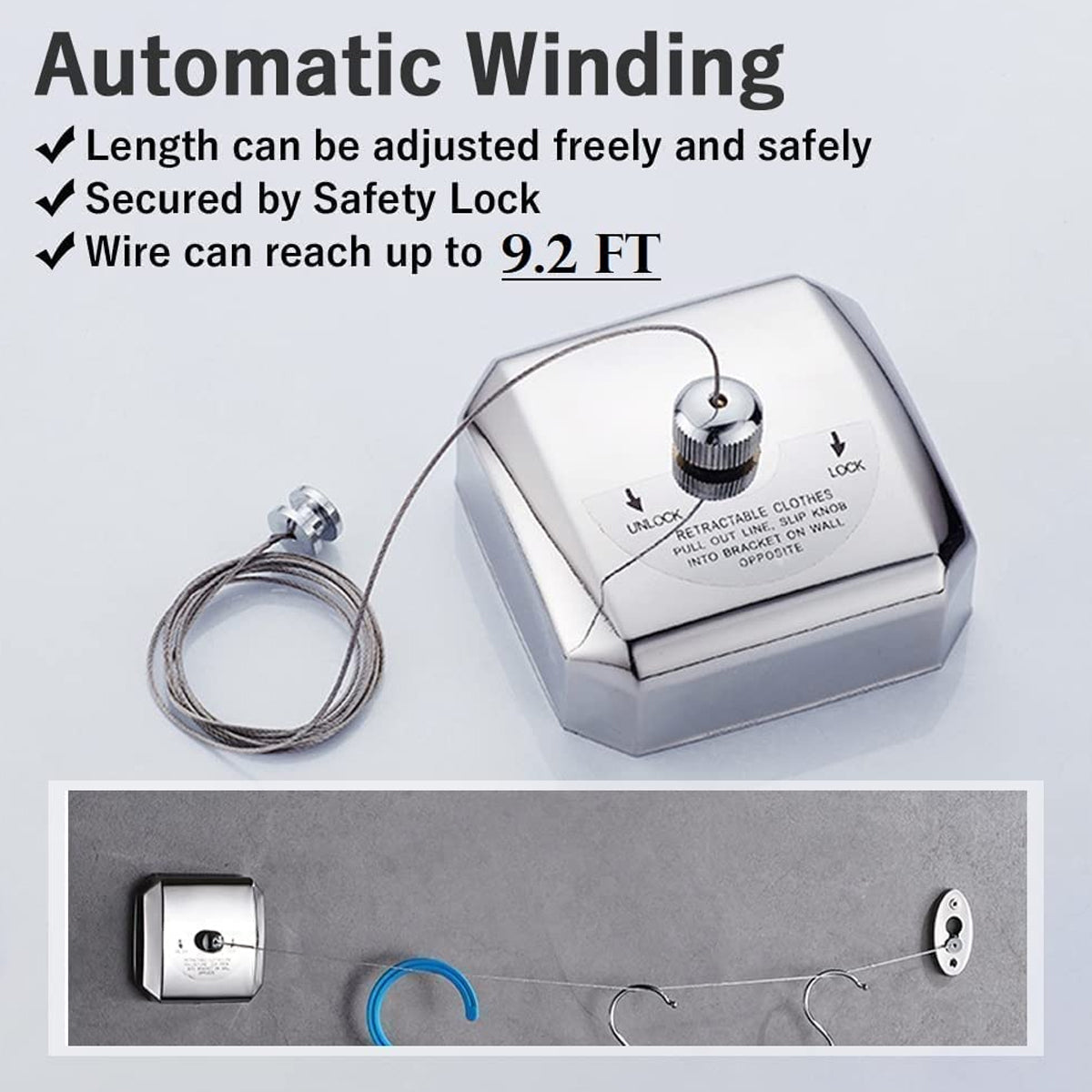 Retractable Indoor Clothesline 2.8m Stainless Steel Wire