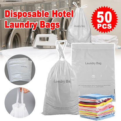 50pcs Disposable Hotel Laundry Bags with Drawstring for Travel and Home