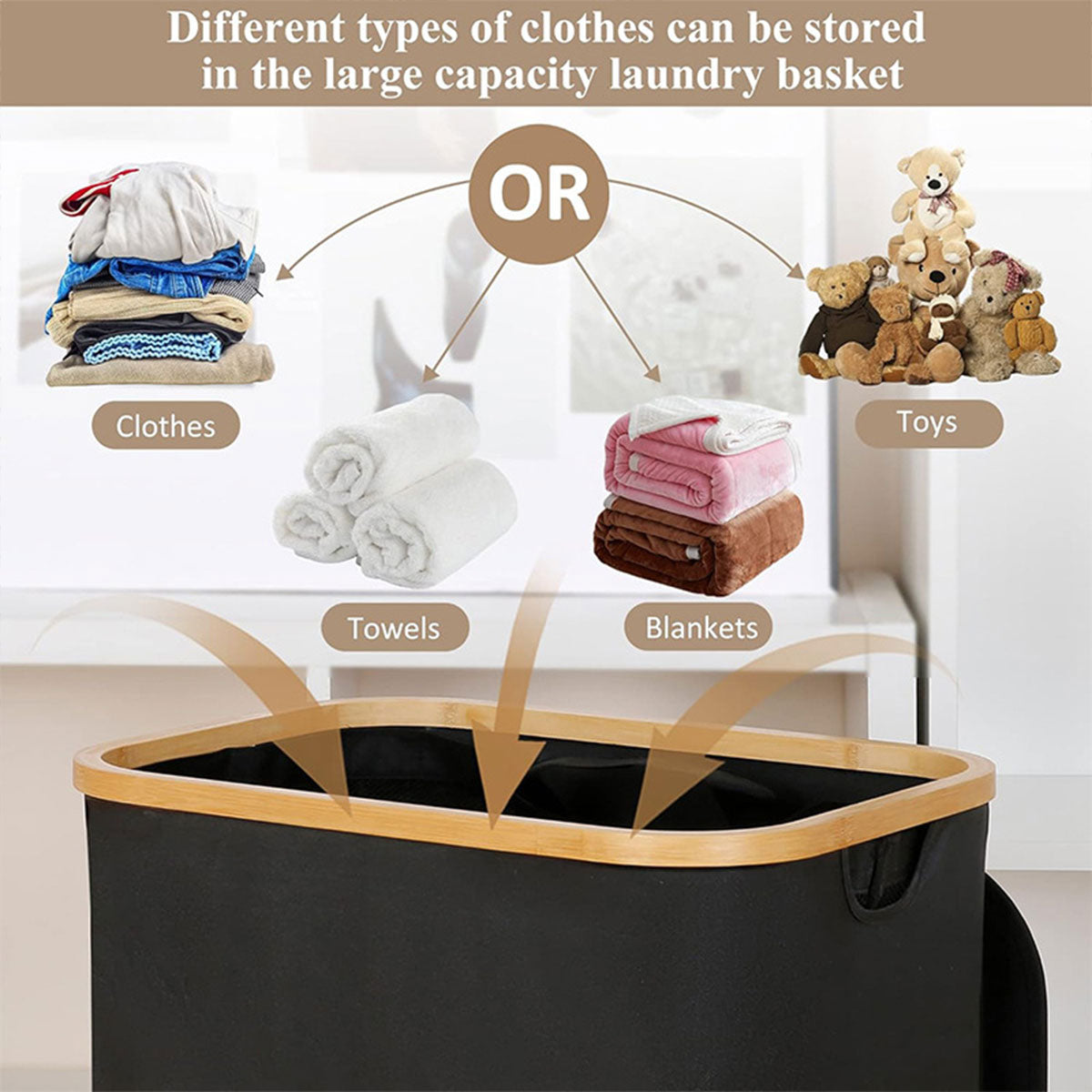 Large Laundry Basket with Lid and Removable Inner Bag