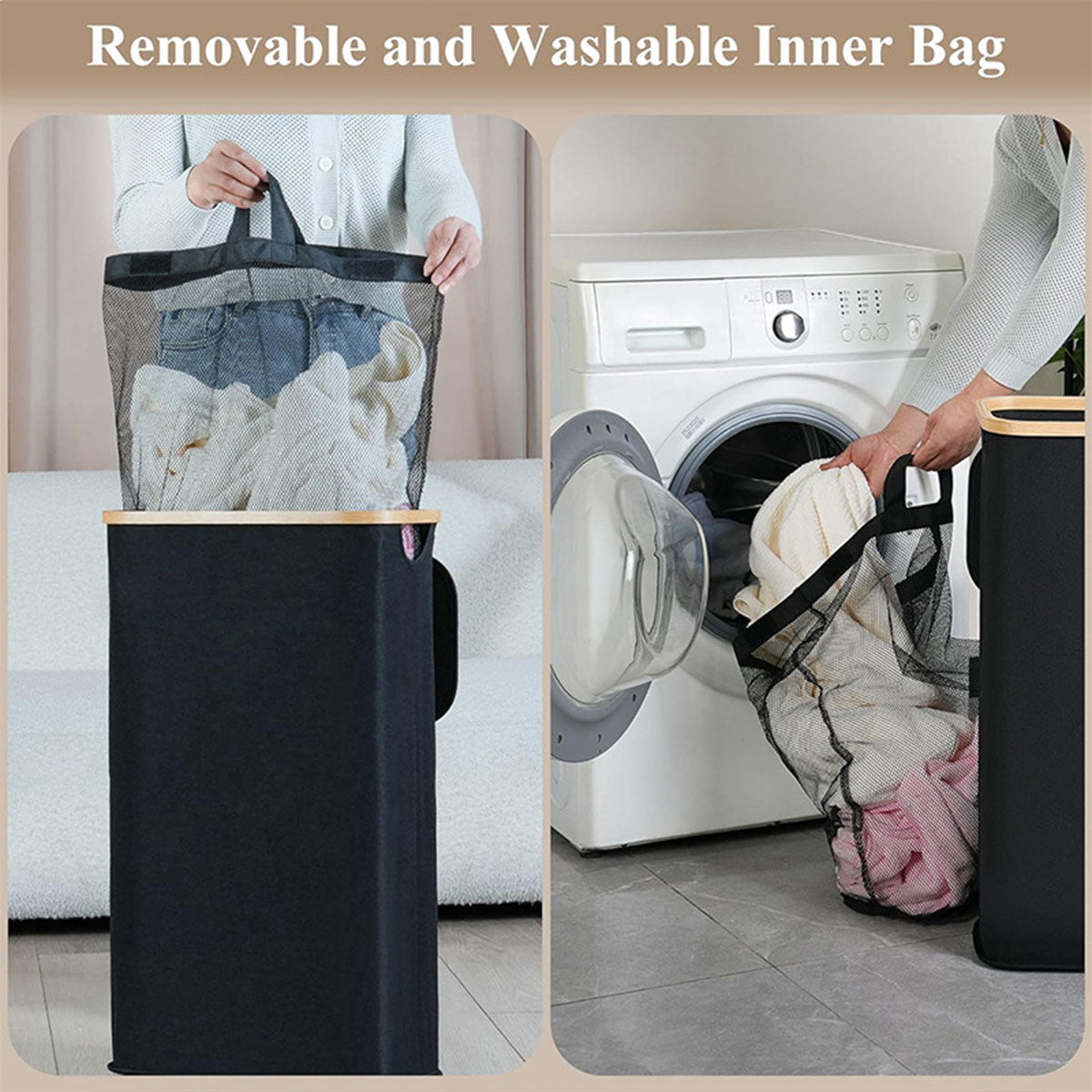 Large Laundry Basket with Lid and Removable Inner Bag