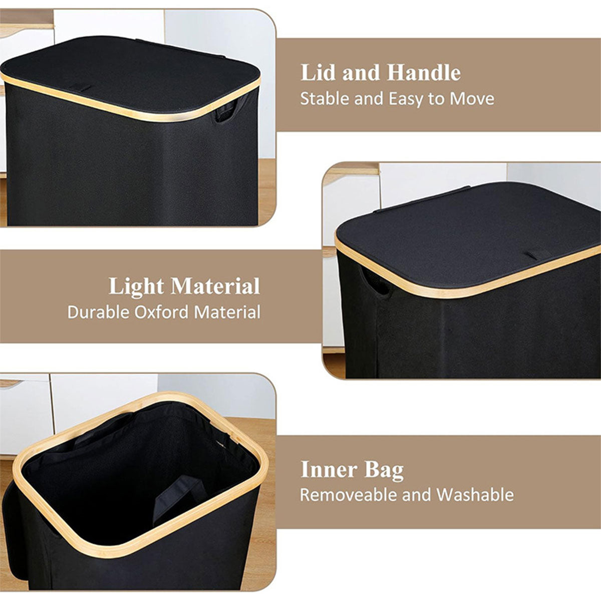 Large Laundry Basket with Lid and Removable Inner Bag