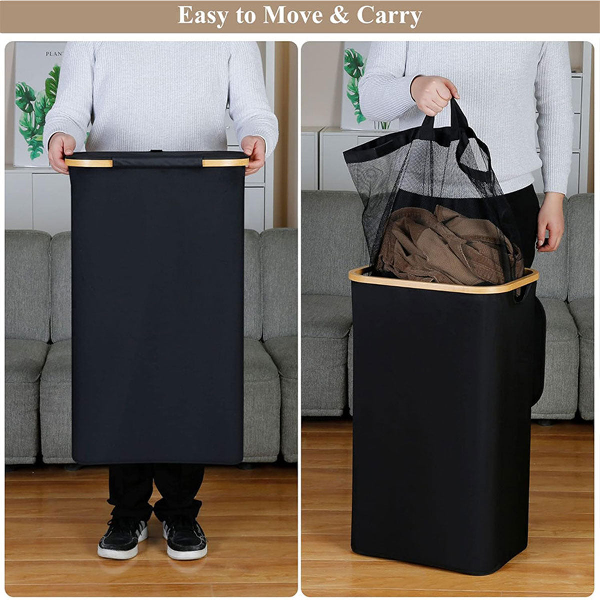 Large Laundry Basket with Lid and Removable Inner Bag