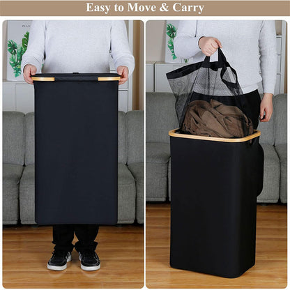 Large Laundry Basket with Lid and Removable Inner Bag