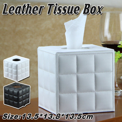 PU Leather Square Tissue Box with Quilted Design Black White