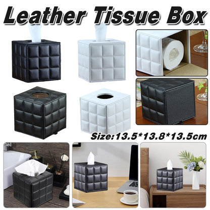 PU Leather Square Tissue Box with Quilted Design Black White