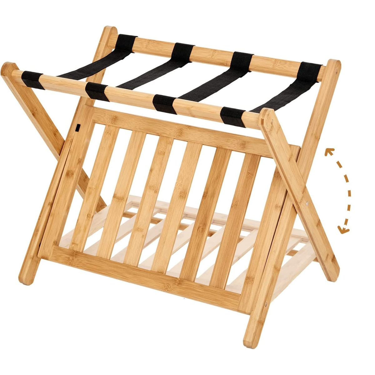 Foldable Bamboo Luggage Rack with Straps for Guest Rooms