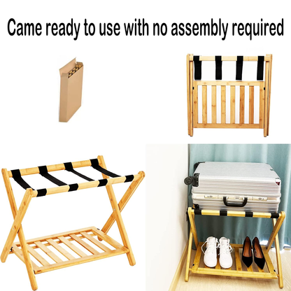 Foldable Bamboo Luggage Rack with Straps for Guest Rooms