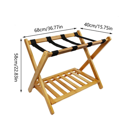 Foldable Bamboo Luggage Rack with Straps for Guest Rooms