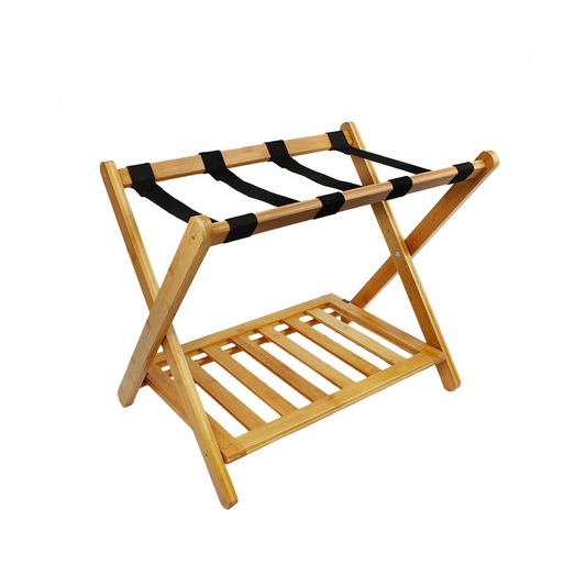 Foldable Bamboo Luggage Rack with Straps for Guest Rooms
