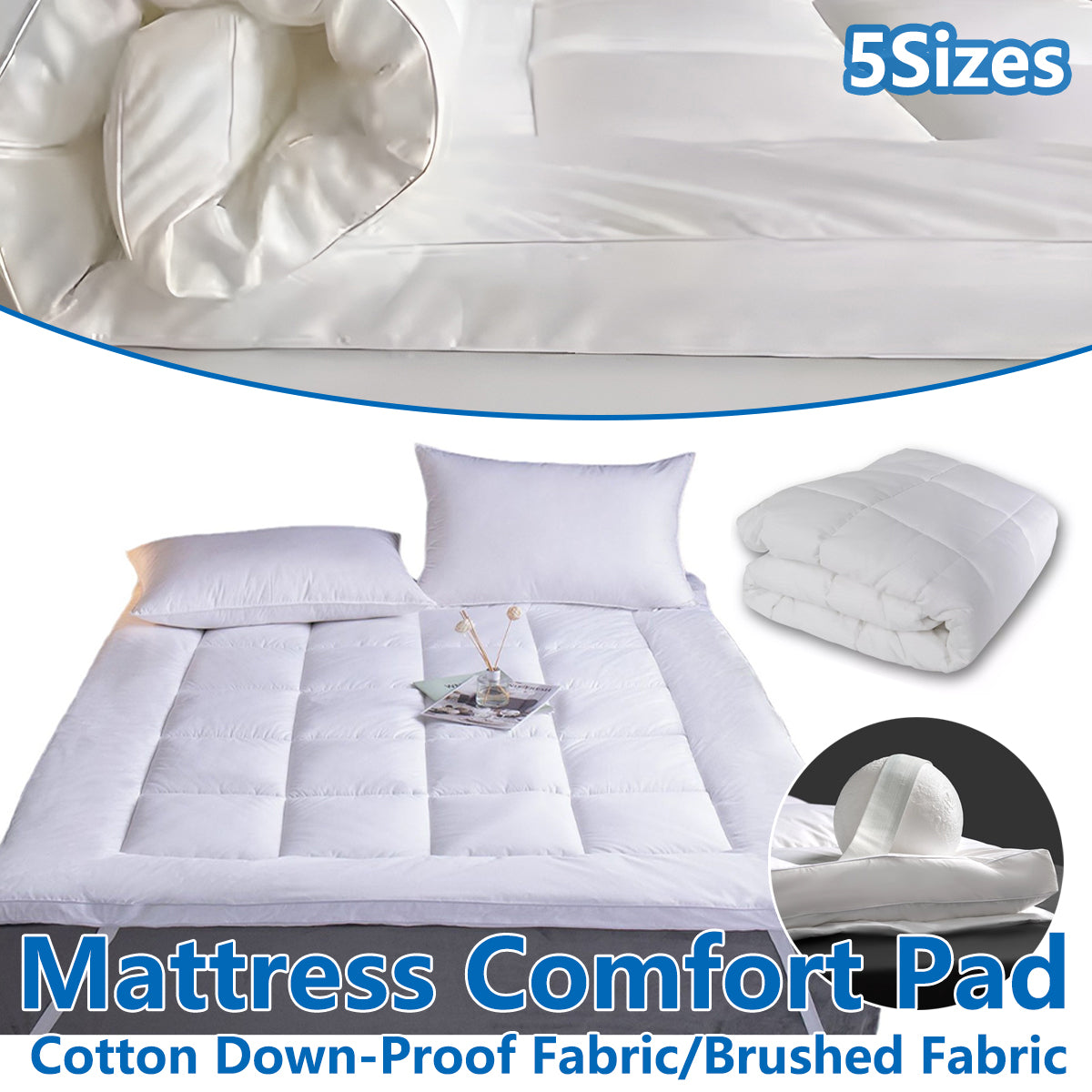 Hotel Mattress Comfort Pad Waterproof Box Quilted White