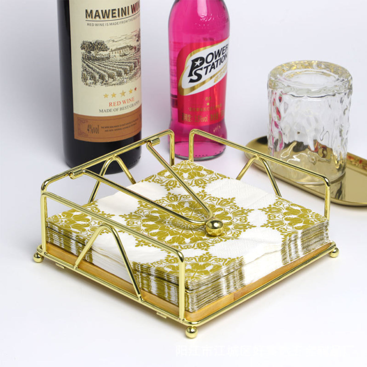 Wrought Iron Napkin Holder Square Serviette Rack Organiser Kitchen Serving Bar