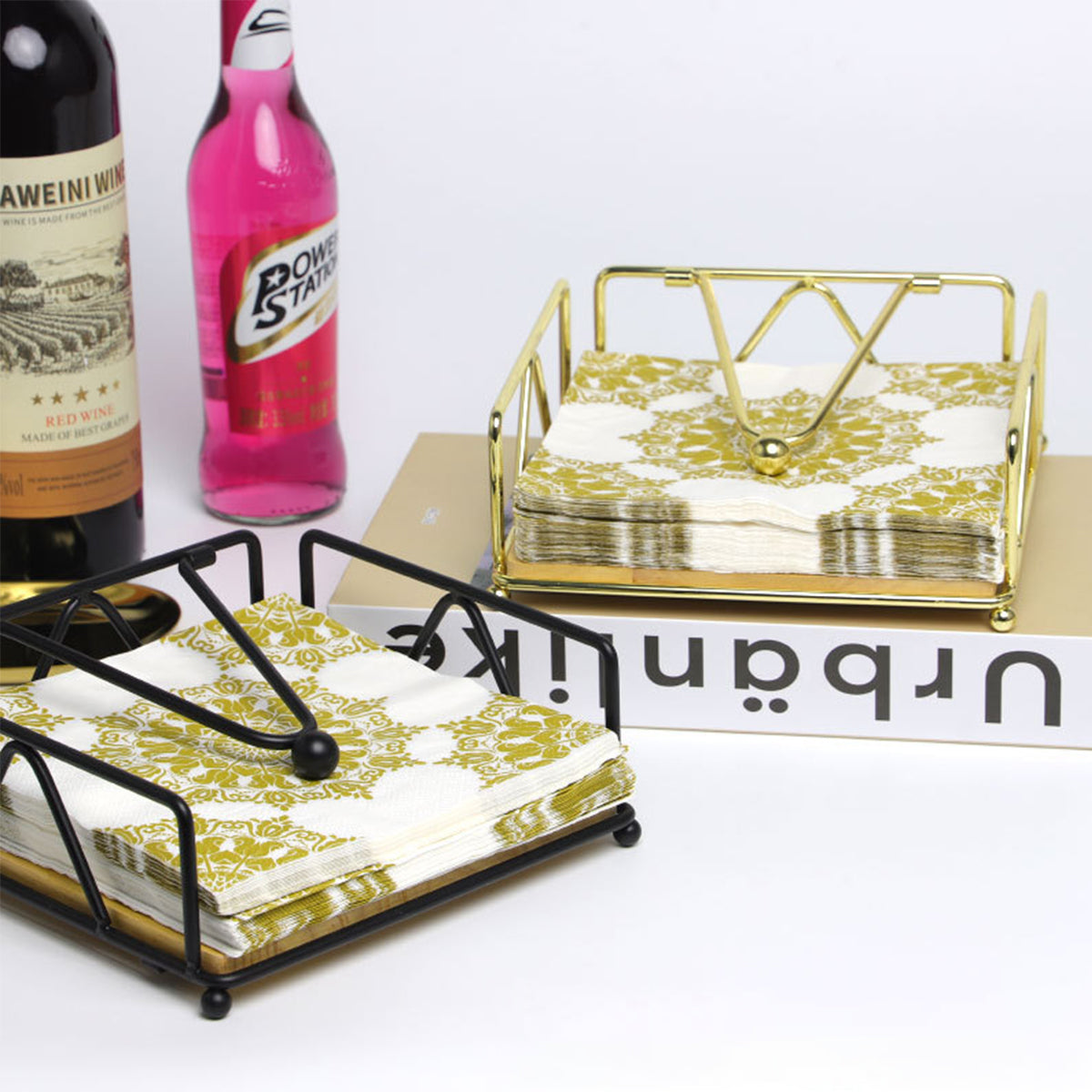 Wrought Iron Napkin Holder Square Serviette Rack Organiser Kitchen Serving Bar