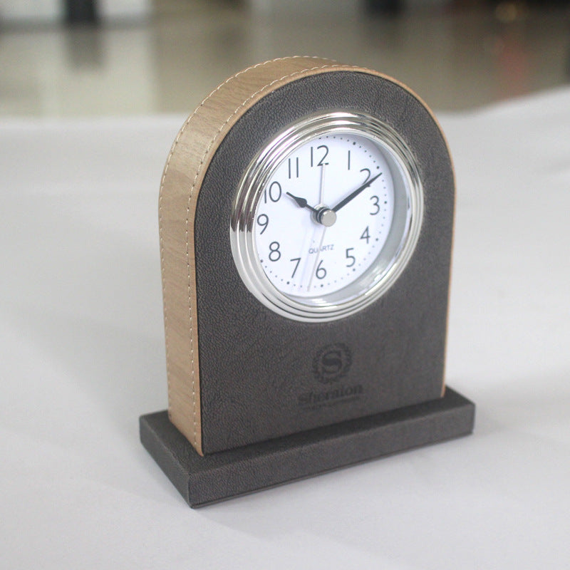 Hotel Alarm Clock Quartz with Faux Leather Clear Display Brown