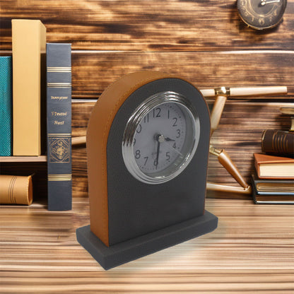 Hotel Alarm Clock Quartz with Faux Leather Clear Display Brown