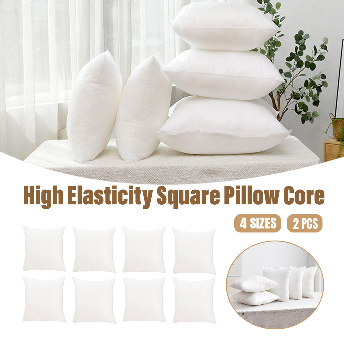 2pcs High Quality Square Pillow Inserts Soft Cushion Fillers Hotel Grade Use