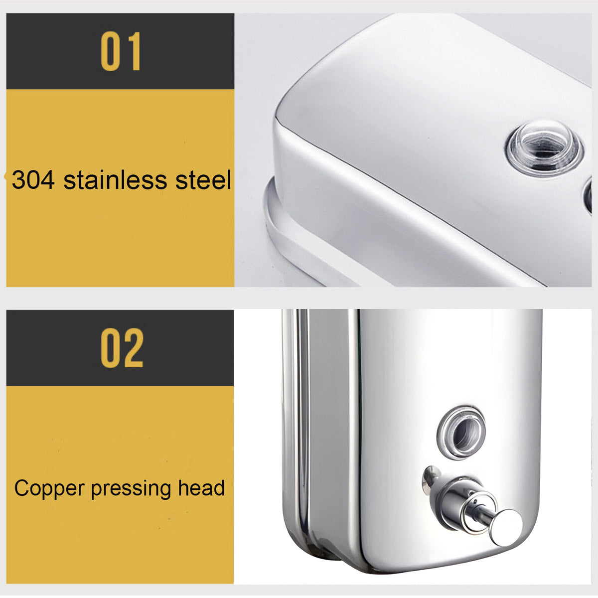 Stainless Steel Wall Mounted Soap Dispenser Hotel Bathroom Sanitizer Bottle