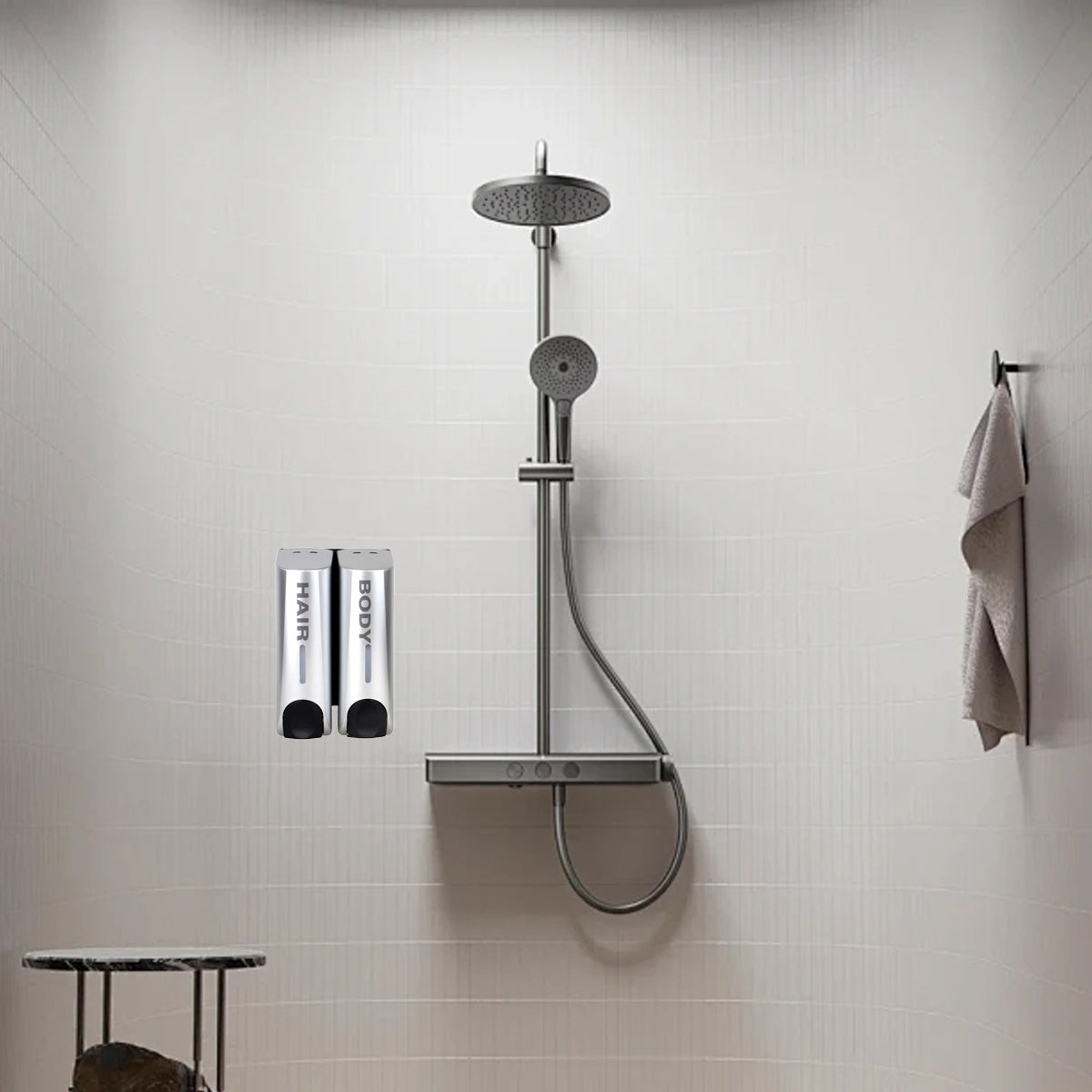 3 Chamber Options Wall Mounted Soap Dispenser in Silver
