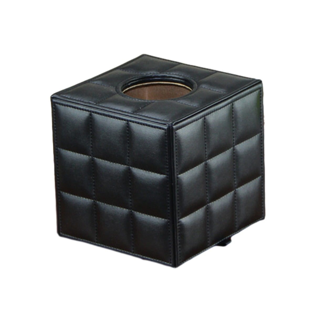 PU Leather Square Tissue Box with Quilted Design Black White
