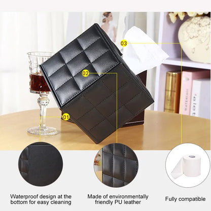 PU Leather Square Tissue Box with Quilted Design Black White