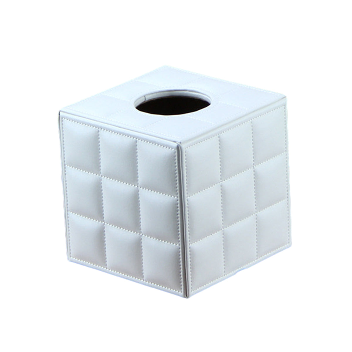 PU Leather Square Tissue Box with Quilted Design Black White