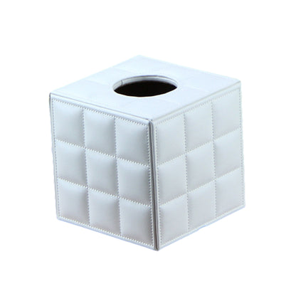 PU Leather Square Tissue Box with Quilted Design Black White