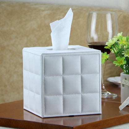 PU Leather Square Tissue Box with Quilted Design Black White