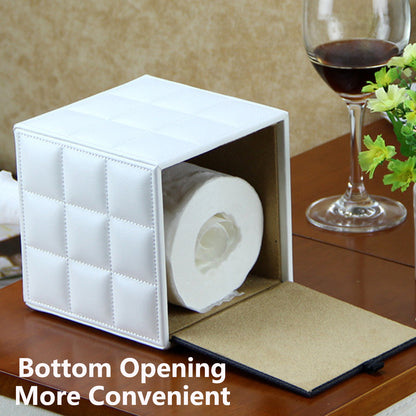 PU Leather Square Tissue Box with Quilted Design Black White