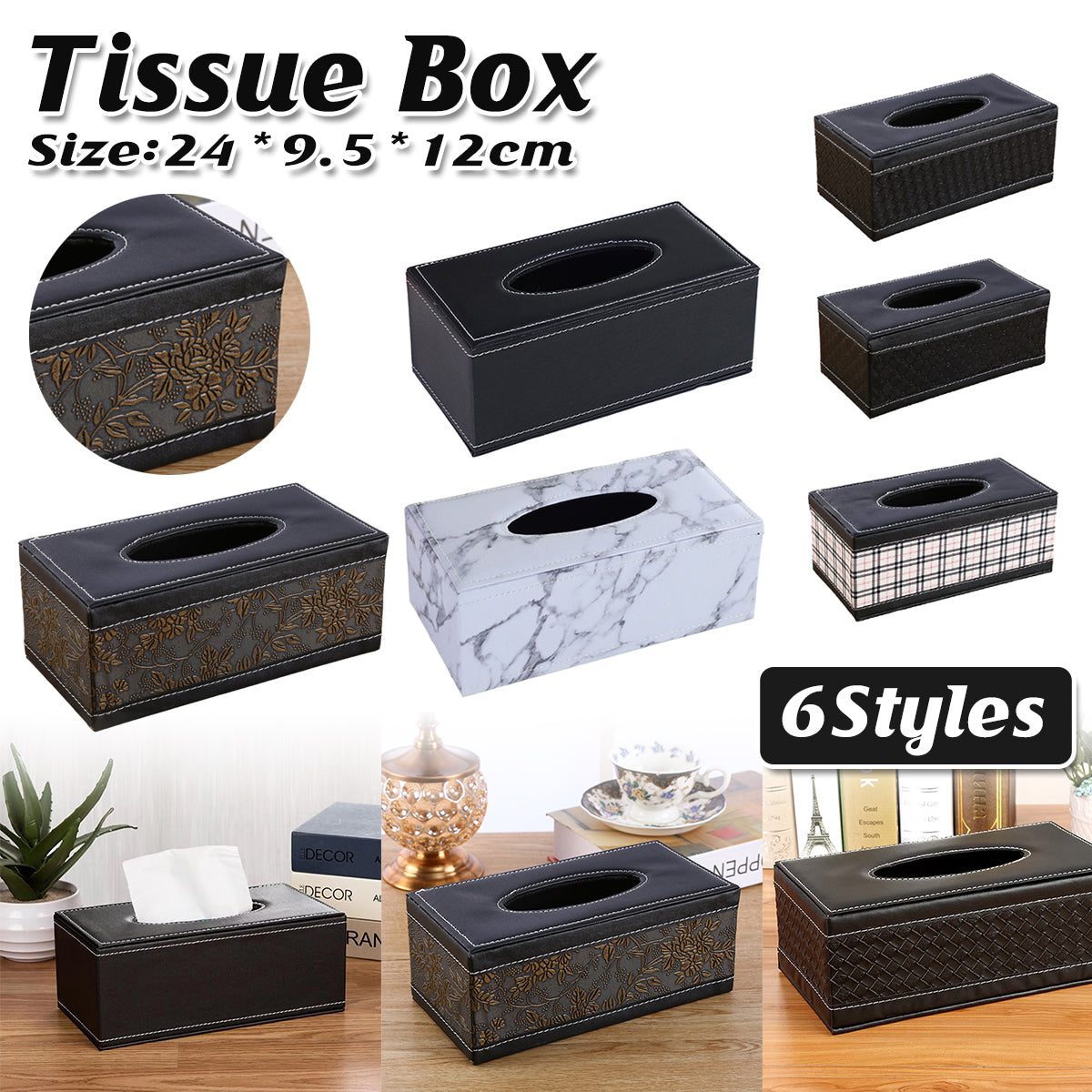 PU Leather Tissue Box Holder for Hotel and Office Table Decor
