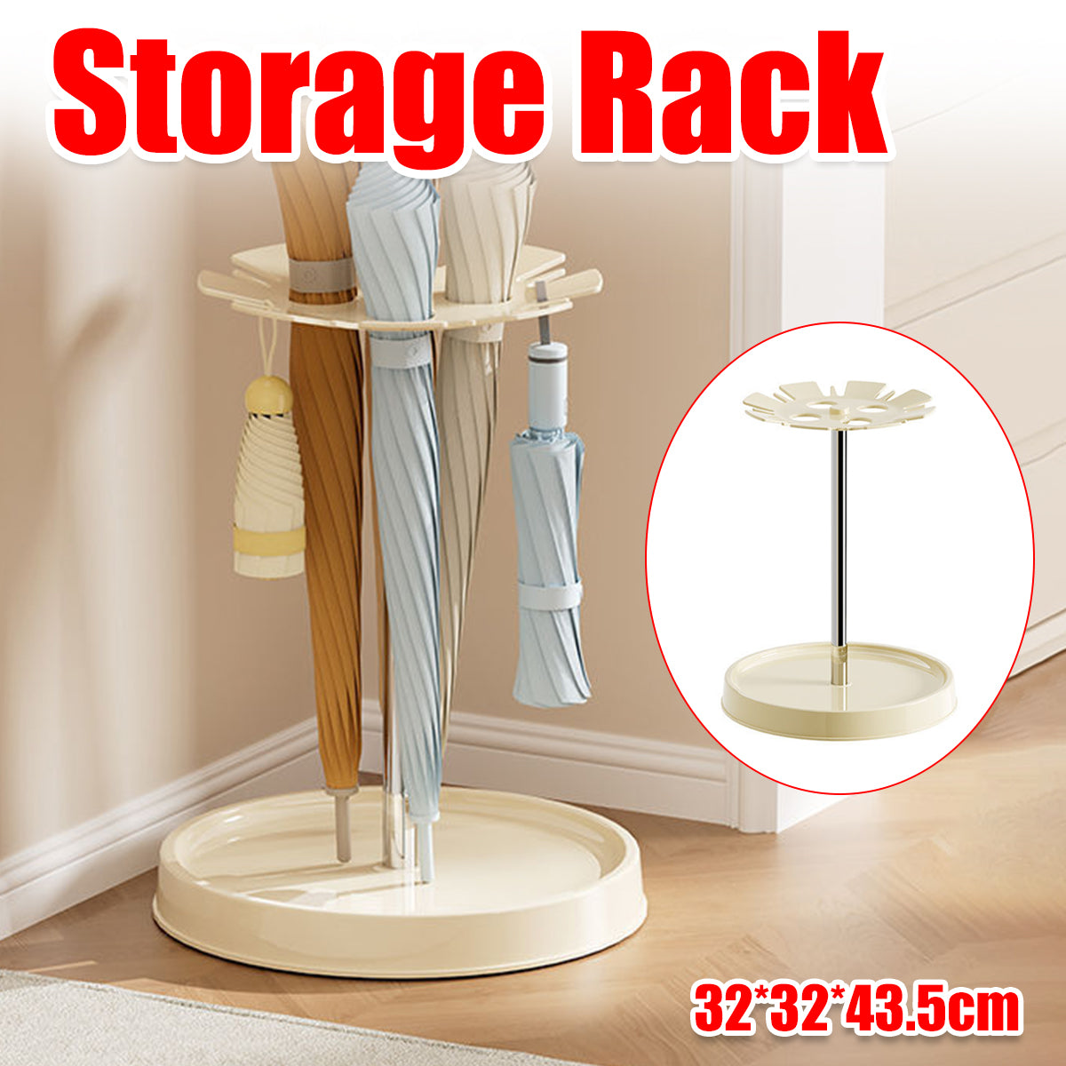 Umbrella Storage Rack with Drain Tray and Top Hooks