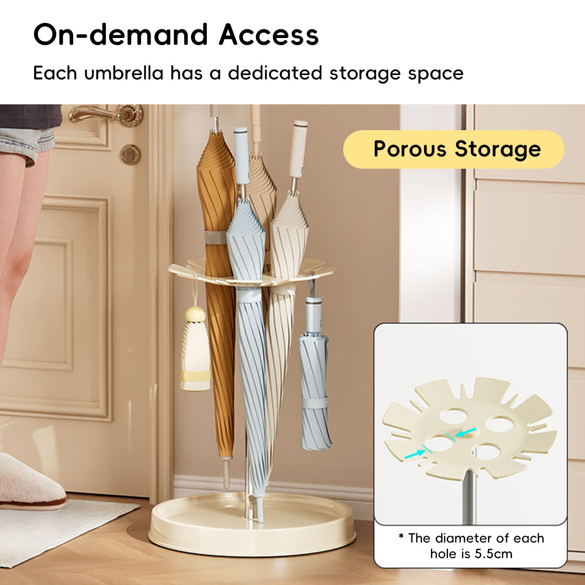 Umbrella Storage Rack with Drain Tray and Top Hooks