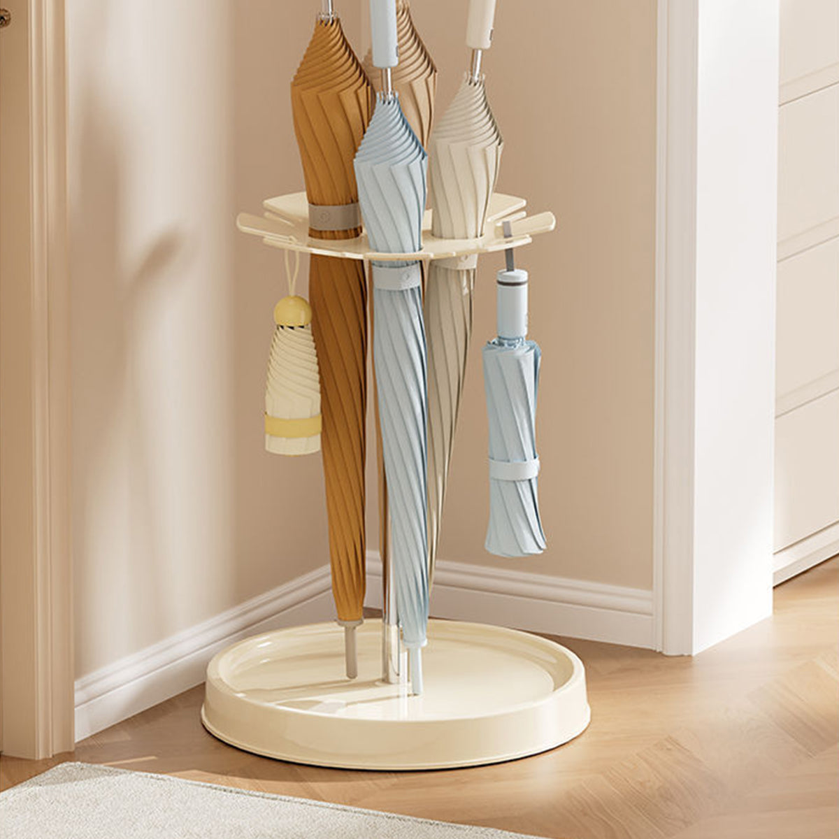 Umbrella Storage Rack with Drain Tray and Top Hooks