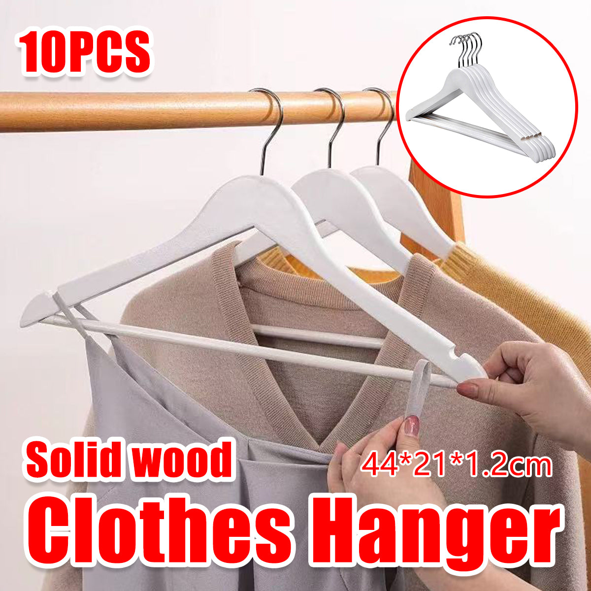 10PCS Wooden Suit Hangers with Slim Space Saving Design
