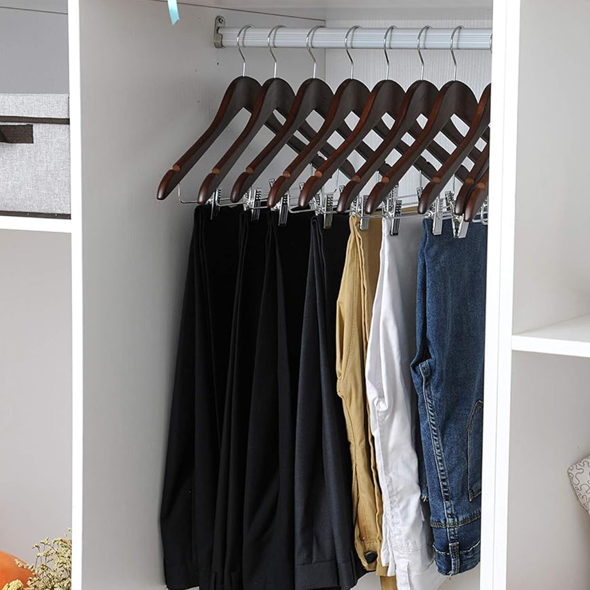 10PCS Solid Wood Coat Hangers with Thickened Non Slip Clips
