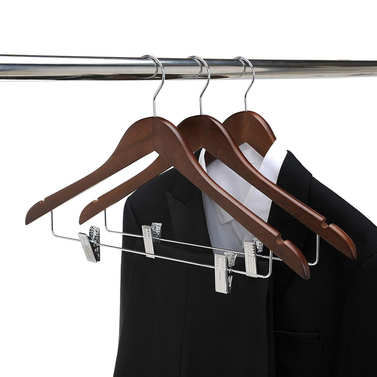 10PCS Solid Wood Coat Hangers with Thickened Non Slip Clips