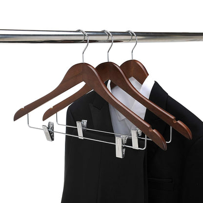 10PCS Solid Wood Coat Hangers with Thickened Non Slip Clips