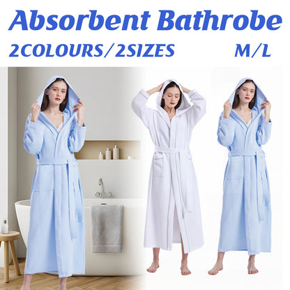 Hotel Hooded Cotton Waffle Bathrobe Long Quick Dry Unisex