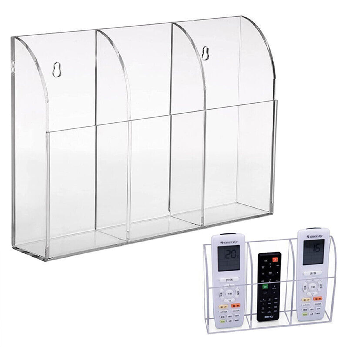 Clear Acrylic Wall Mounted Remote Control Holder Organizer